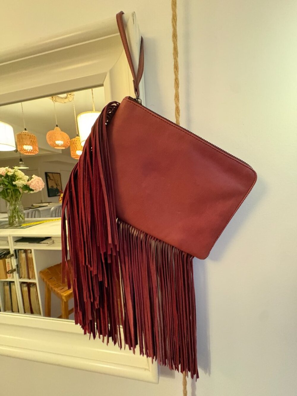 Red Leather Fringed Wristlet - Picture 2 of 10